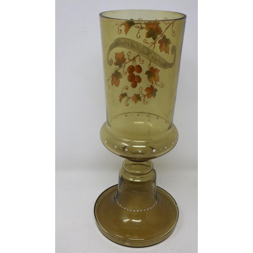 271 - German hand painted tall glass chalice, H: 30 cm. Not available for in-house P&P