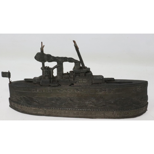 288 - Vintage cast metal ship moneybox for Hamburg, L: 18 cm. UK P&P Group 1 (£16+VAT for the first lot an... 