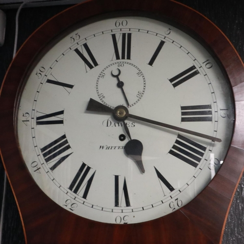 305 - 19th century teardrop tavern wall clock with inlaid walnut case by Dawes of Whitehaven, Dial 45 cm, ... 