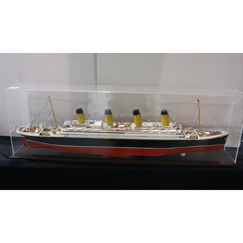 313 - Scratch built model of The Titanic (named Olympic) in a perspex case, overall L: 112 cm. Not availab... 