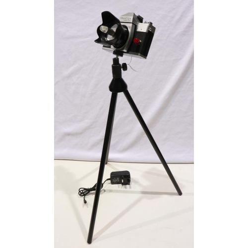 389 - LED camera lamp, made from a Praktica Super TL2 camera with power supply and tripod about 60cm tall,... 