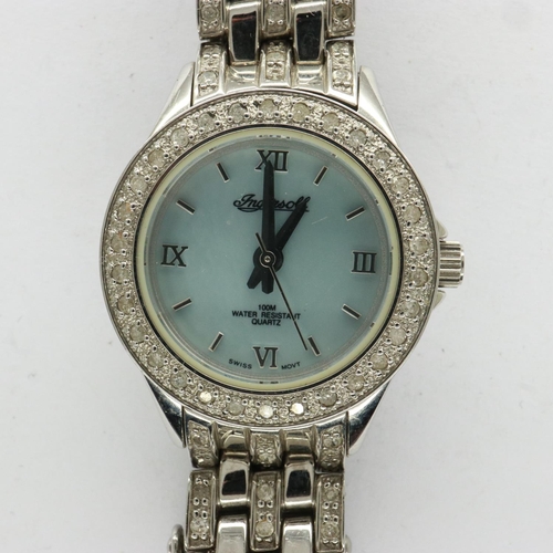 89 - INGERSOLL: ladies quartz wristwatch on a diamond set stainless steel bracelet, requires battery, box... 