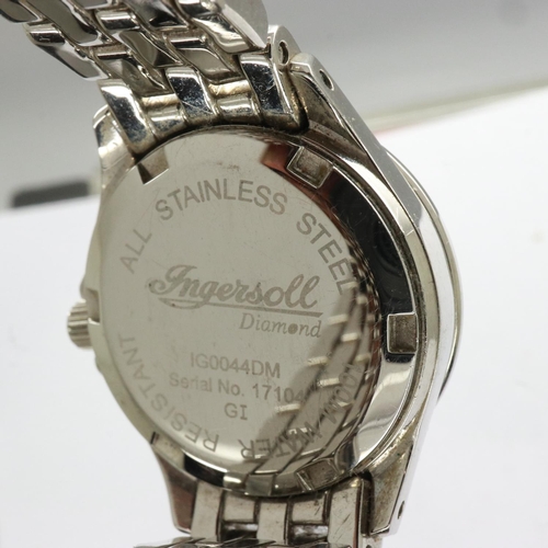 89 - INGERSOLL: ladies quartz wristwatch on a diamond set stainless steel bracelet, requires battery, box... 