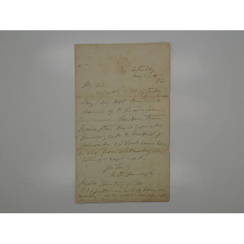 160A - Letter from disabled MP Arthur MacMurrough, May 24th 1873. UK P&P Group 1 (£16+VAT for the first lot... 