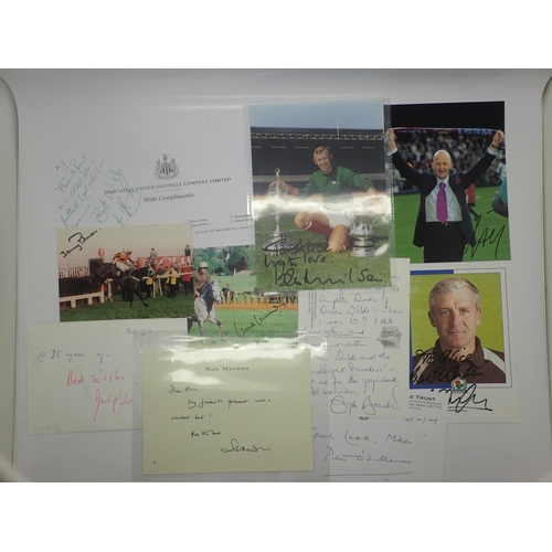 160B - Mixed mainly sporting autographs, Sam Mendes, Jack Gold, Gyles Brandreth, Peter O'Sullevan, Mark Hug... 