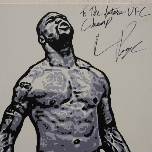 2027 - Three canvas paintings, including Quinton Rampage Jackson eyeing Wanderlei Silva, one signed, each 9... 