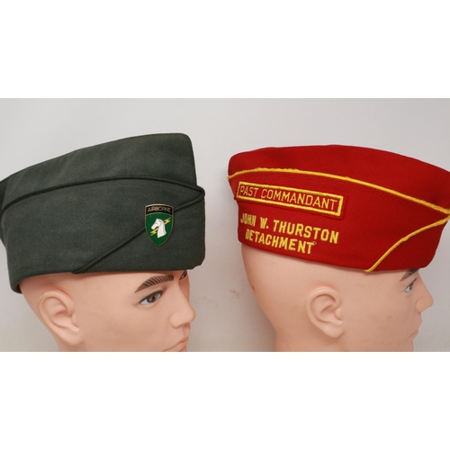 2085 - An American post-war Airborne badged side cap, with a further cap for Marine Corps League, John W Th... 