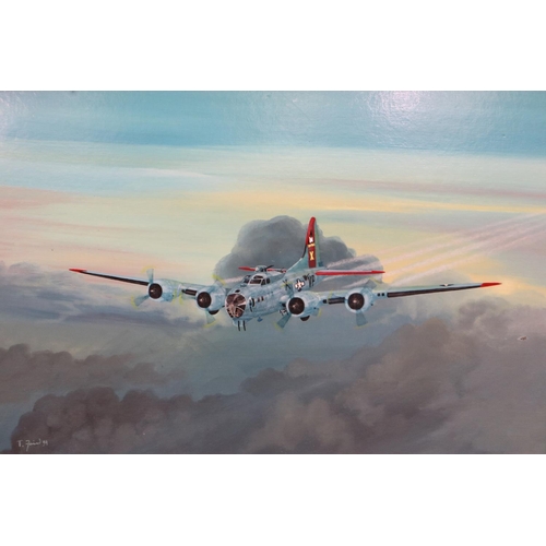 2104 - A contemporary oil on board, Nightstalker Lancaster. UK P&P Group 3 (£30+VAT for the first lot and £... 