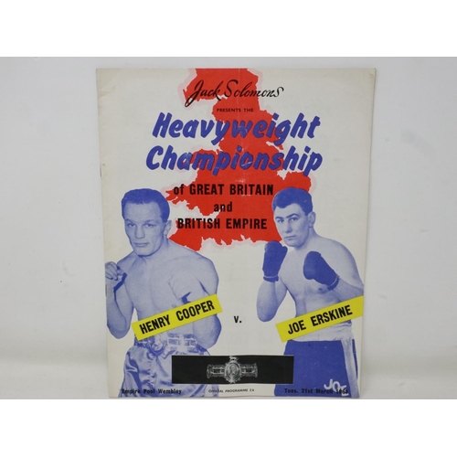 2009 - Henry Cooper V Joe Erskine, 1961 British heavyweight championship programme. UK P&P Group 1 (£16+VAT... 