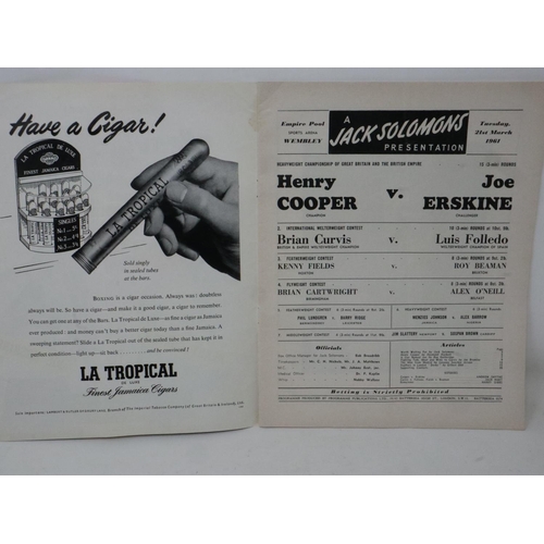 2009 - Henry Cooper V Joe Erskine, 1961 British heavyweight championship programme. UK P&P Group 1 (£16+VAT... 