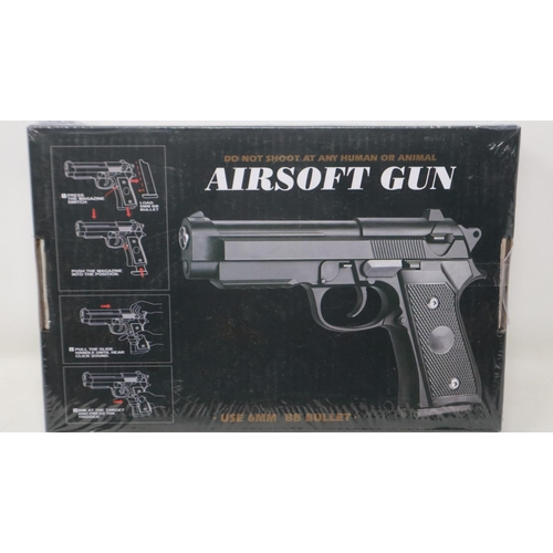 2014 - New old stock airsoft pistol, model V22 in black, boxed and factory sealed. UK P&P Group 1 (£16+VAT ... 