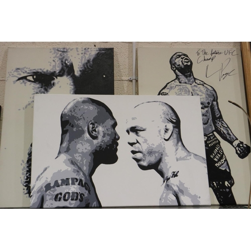 2027 - Three canvas paintings, including Quinton Rampage Jackson eyeing Wanderlei Silva, one signed, each 9... 