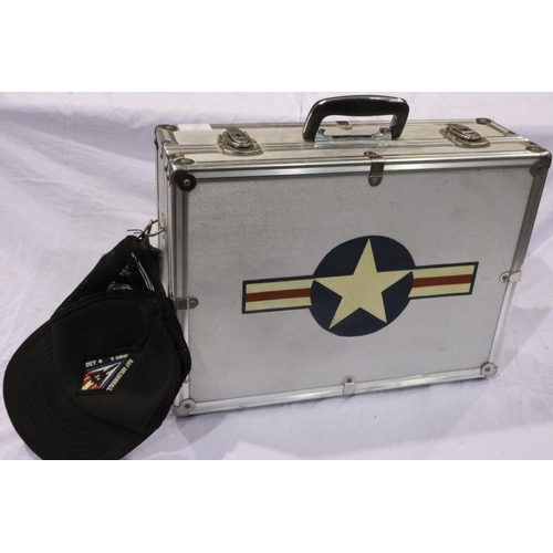 2041 - USAF aluminium flight case, with an RAF Middenhall (USAF base) baseball cap. UK P&P Group 2 (£20+VAT... 