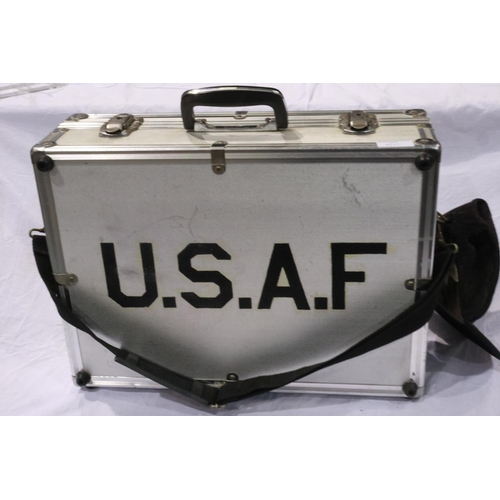 2041 - USAF aluminium flight case, with an RAF Middenhall (USAF base) baseball cap. UK P&P Group 2 (£20+VAT... 