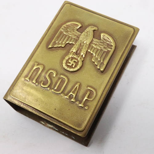 2059 - Third Reich brass matchbox holder with NSDAP logo, marked Ges. Gesch. UK P&P Group 1 (£16+VAT for th... 