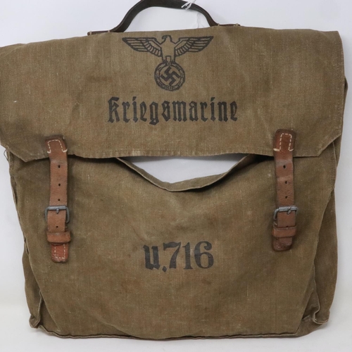 2066 - WWII German Kriegsmarine canvas document bag, marked for the submarine U-716, which surrendered to t... 