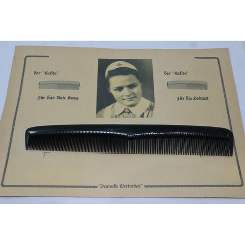 2067 - WWII German DRK Red Cross comb on the original card. These were sold in the hospitals to raise funds... 