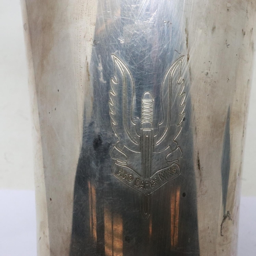 2071 - 1962 dated military stamped table vase, engraved with the Special Air Service (SAS) winged dagger ba... 