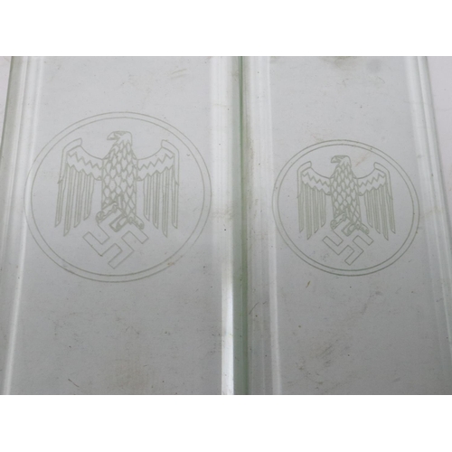 2076 - Two rare Third Reich etched glass finger plates, removed from doors in a Government building (brass ... 