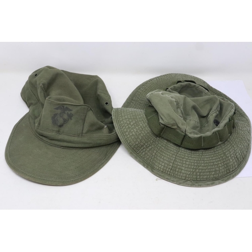 2084 - American Vietnam war period jungle boonie hat, with a similar period US Marines utility cap (2). UK ... 