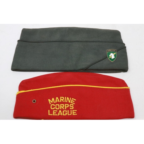 2085 - An American post-war Airborne badged side cap, with a further cap for Marine Corps League, John W Th... 