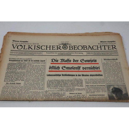 2091 - German WWII period Volkischer Beobachter Nazi propaganda newspapers, printed on typical wartime low-... 