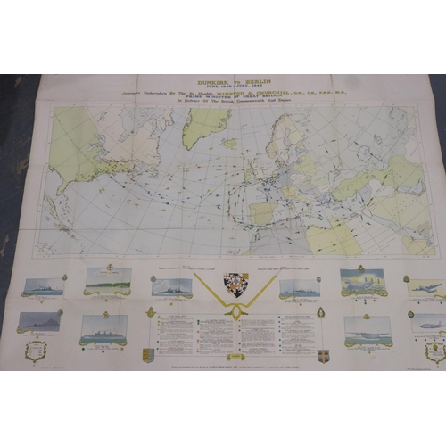 2096 - DUNKIRK TO BERLIN: a map of the journeys undertaken by the Rt Hon Winston S Churchill MP, June 1940 ... 