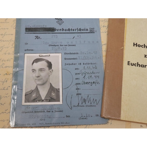 2099 - German WWII period documents, all relating to Luftwaffe Obergefreiter Harro Geilfuss. UK P&P Group 1... 