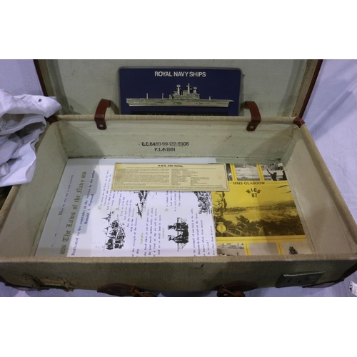 2115 - 1981 dated British de-mob case, with contents of HMS Ark Royal and other RN related items, officers ... 