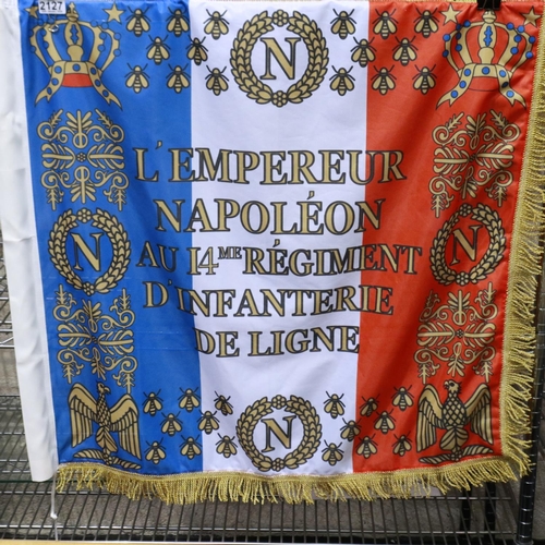 2127 - Replica Napoleonic Wars fringed flag, used at the re-enactment parade at Waterloo 2015, 95 x 75 cm. ... 