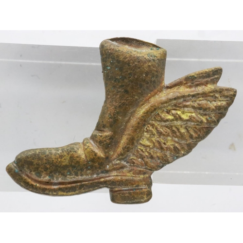 2168 - WWII period Late Arrivals Club winged boot badge, an unofficial award given to RAF pilots or members... 