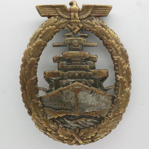 2170 - WWII German Kriegsmarine High Seas Fleet Badge, marked for Adolf Bock Berlin. Awarded for service to... 