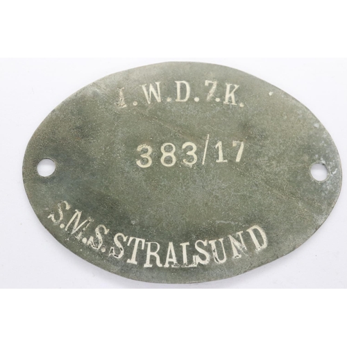 2193 - WWI Kaiserliche Marine (Imperial Navy) dog tag to a sailor on the SMS Stralsund, a Magdeburg-class l... 