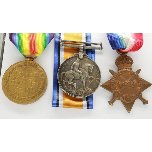 2198 - WWI medal group (pair and 1914-15 star), named to 12338 Lance Corporal / Private J.S. Bowen, South W... 