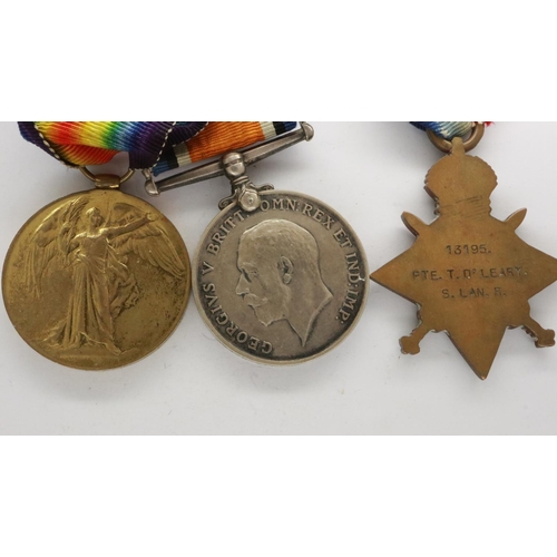 2199 - WWI medal group (pair and 1914-15 star), named to 13195 Private T O'Leary, South Lancs Regiment. UK ... 