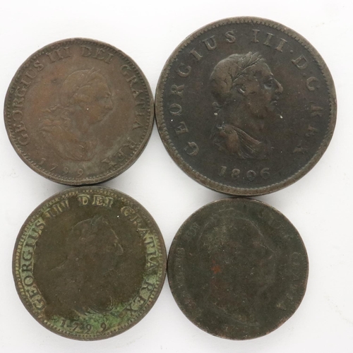 114 - Four copper denominations of George III and George IV. UK P&P Group 0 (£6+VAT for the first lot and ... 