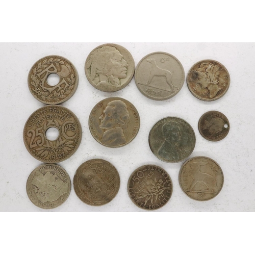 116 - Mixed world coins, silver denominations, a 1788 silver sixpence of George III, holed, and a 1915 sil... 