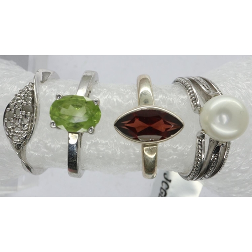 46 - Four Gemporia and TGGC 925 silver stone set rings, mixed sizes. UK P&P Group 0 (£6+VAT for the first... 