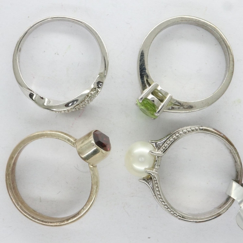 46 - Four Gemporia and TGGC 925 silver stone set rings, mixed sizes. UK P&P Group 0 (£6+VAT for the first... 