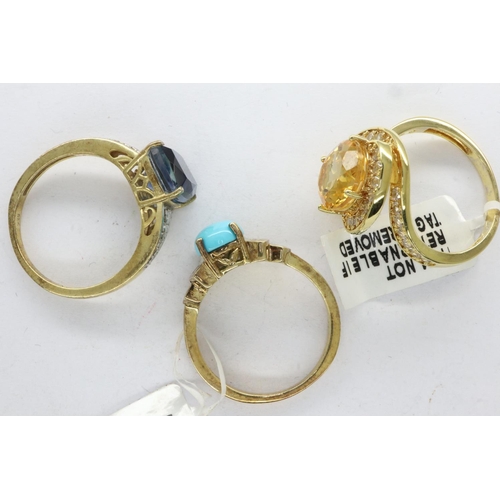 48 - Three gilt 925 silver stone set rings, mixed sizes. UK P&P Group 0 (£6+VAT for the first lot and £1+... 