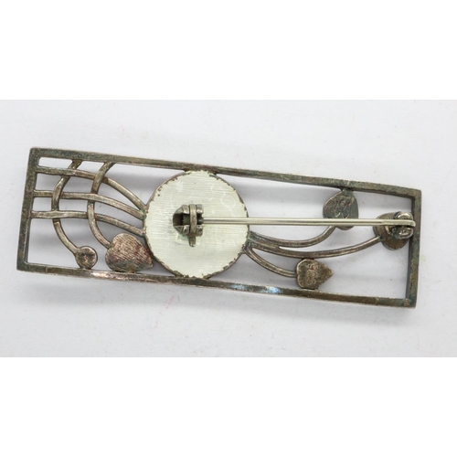 59 - Charles Rennie Mackintosh 925 silver and enamelled brooch, L: 50 mm. UK P&P Group 0 (£6+VAT for the ... 