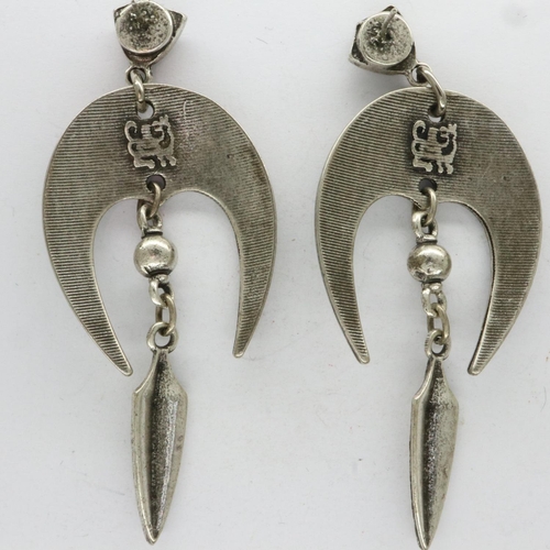 64 - Pair of continental silver drop earrings, L: 75 mm, boxed. UK P&P Group 0 (£6+VAT for the first lot ... 