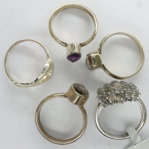 69 - Five Gemporia and TGGC 925 silver rings, mostly stone set, mixed sizes. UK P&P Group 0 (£6+VAT for t... 