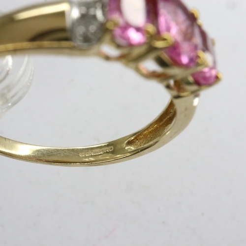 78 - 9ct gold pink sapphire and diamond set trilogy ring, size P, 2.0g. UK P&P Group 0 (£6+VAT for the fi... 