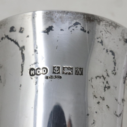 93 - Hallmarked silver vase with weighted base, maker HCD, Birmingham assay, H: 26 cm. UK P&P Group 1 (£1... 