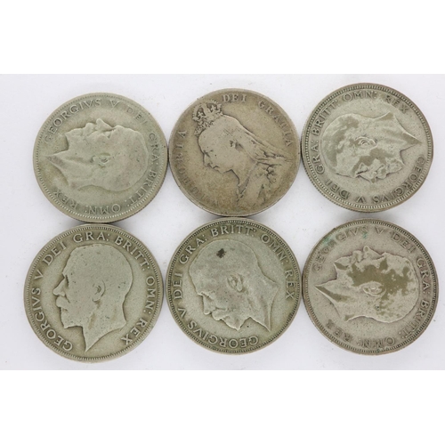 117 - One Victoria and five George V half crowns. UK P&P Group 0 (£6+VAT for the first lot and £1+VAT for ... 