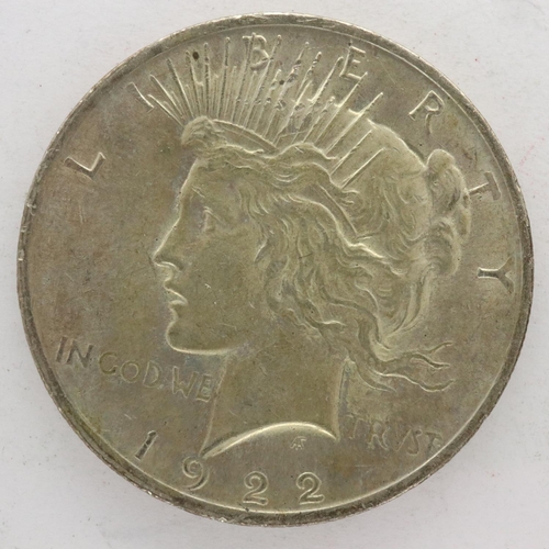 119 - 1922 American silver peace dollar, nUNC. UK P&P Group 0 (£6+VAT for the first lot and £1+VAT for sub... 