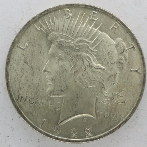 129 - 1922 American silver peace dollar, nUNC. UK P&P Group 0 (£6+VAT for the first lot and £1+VAT for sub... 