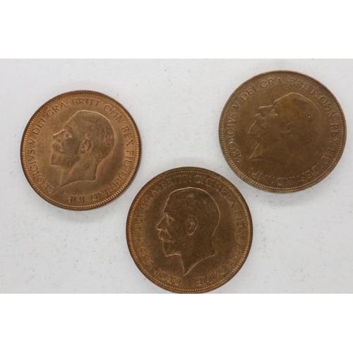 134 - Three George V pennies with lustre, 1935 and 1936. UK P&P Group 0 (£6+VAT for the first lot and £1+V... 