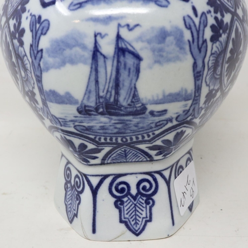 164 - Antique Delft blue and white vase, stamped Dec 513 to base, pitting throughout, chip and small crack... 